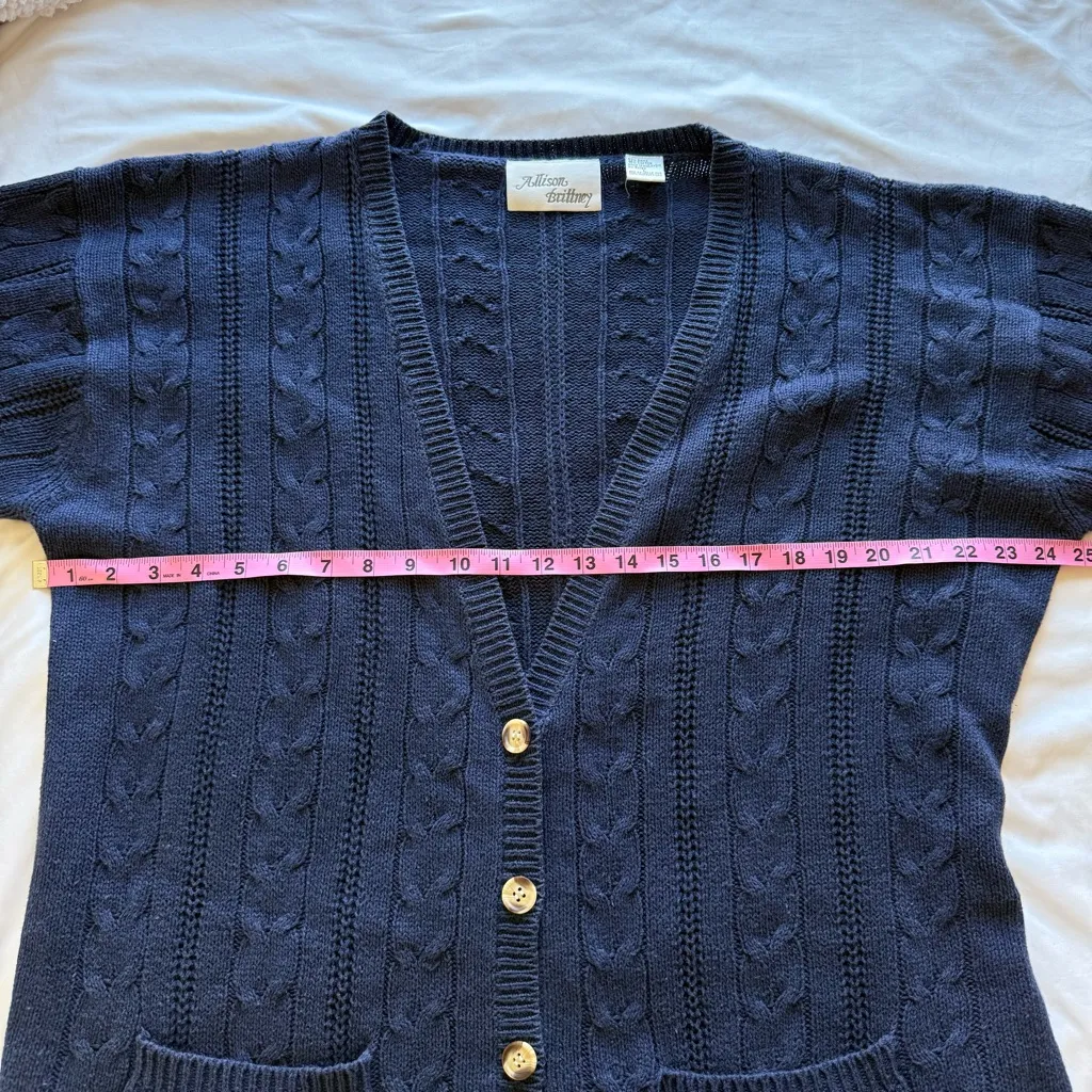 Vintage Allison Brittney Blue Cable Knit Button Sweater Cardigan Pocket Winter - Image 4