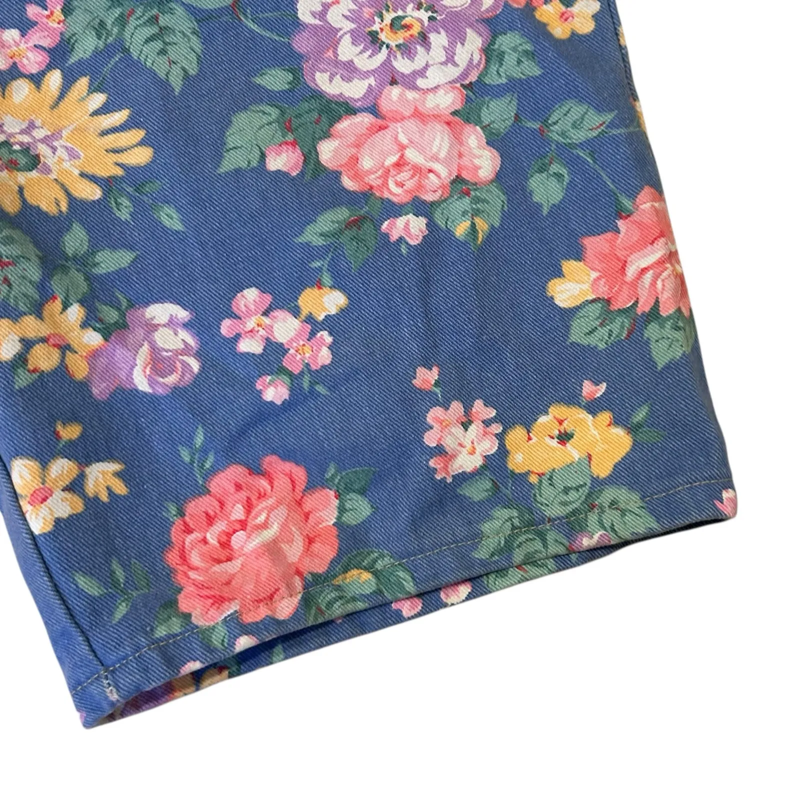 Vintage Floral Denim Bermuda Shorts Sz Small Blue Pink High Waist Festival Cute - Image 10