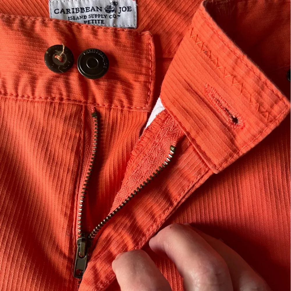 Bright Orange Ribbed Cotton Summer Beach Resort Festival Capri Pants - Image 5