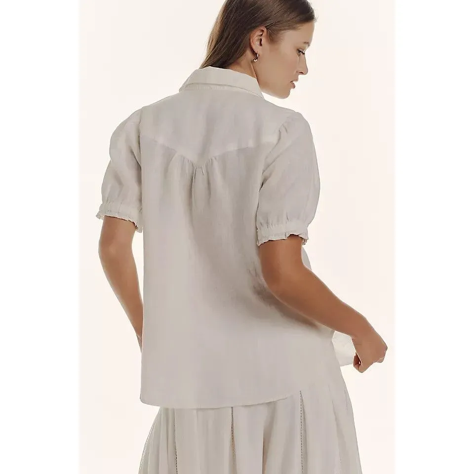 Anthropologie The Aly Puff-Sleeve Blouse Linen Edition by Pilcro Women’s 1X - Image 3