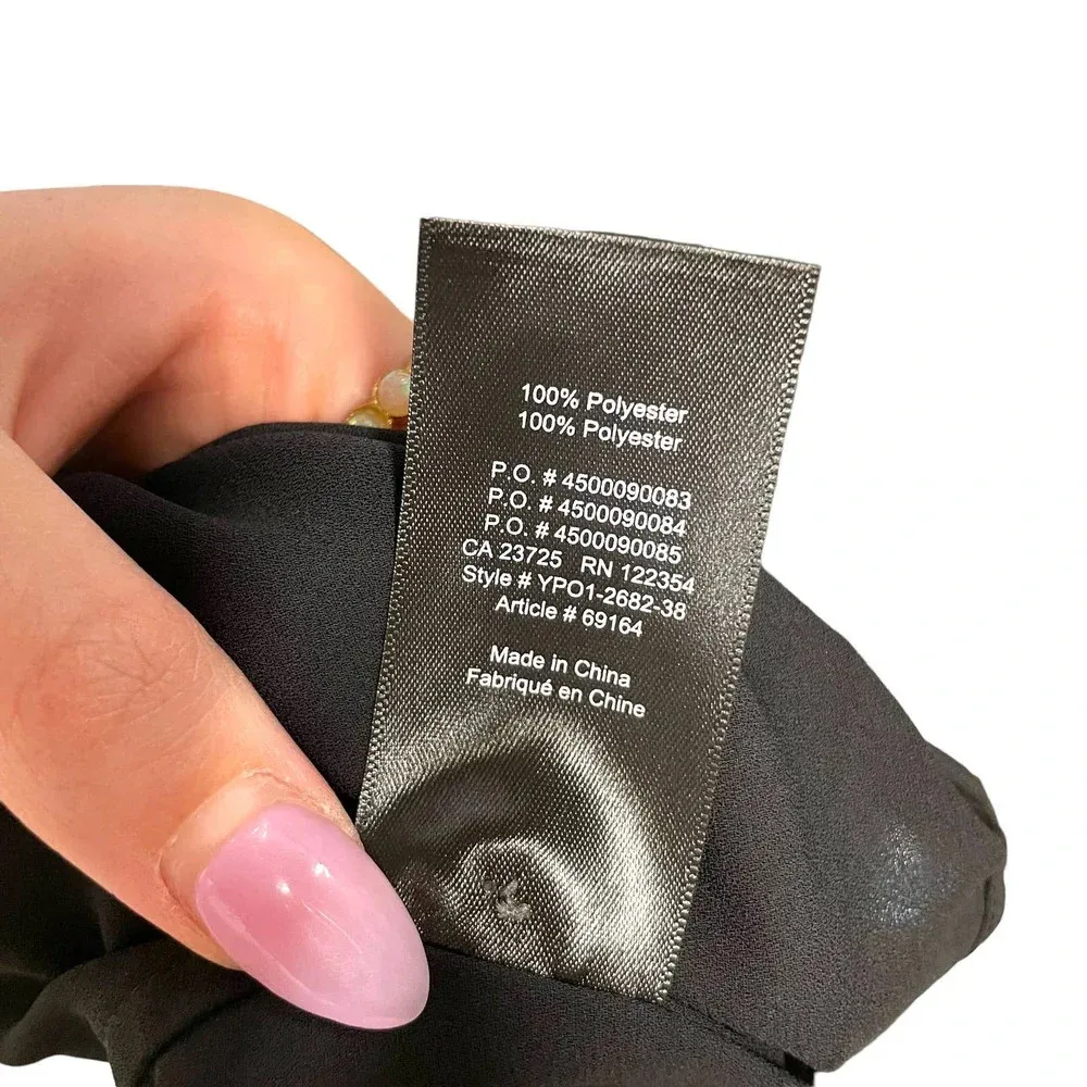 Aritzia Babaton‎ Blouse Top Button Down Collarless Long Sleeve Satin Black Small - Image 9