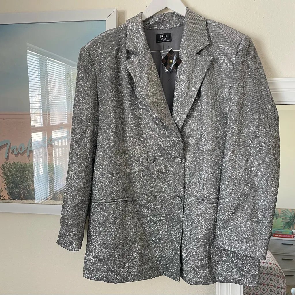 Dressed in Lala To The Disco Glitter Blazer Jacket Gray Size M - Image 4