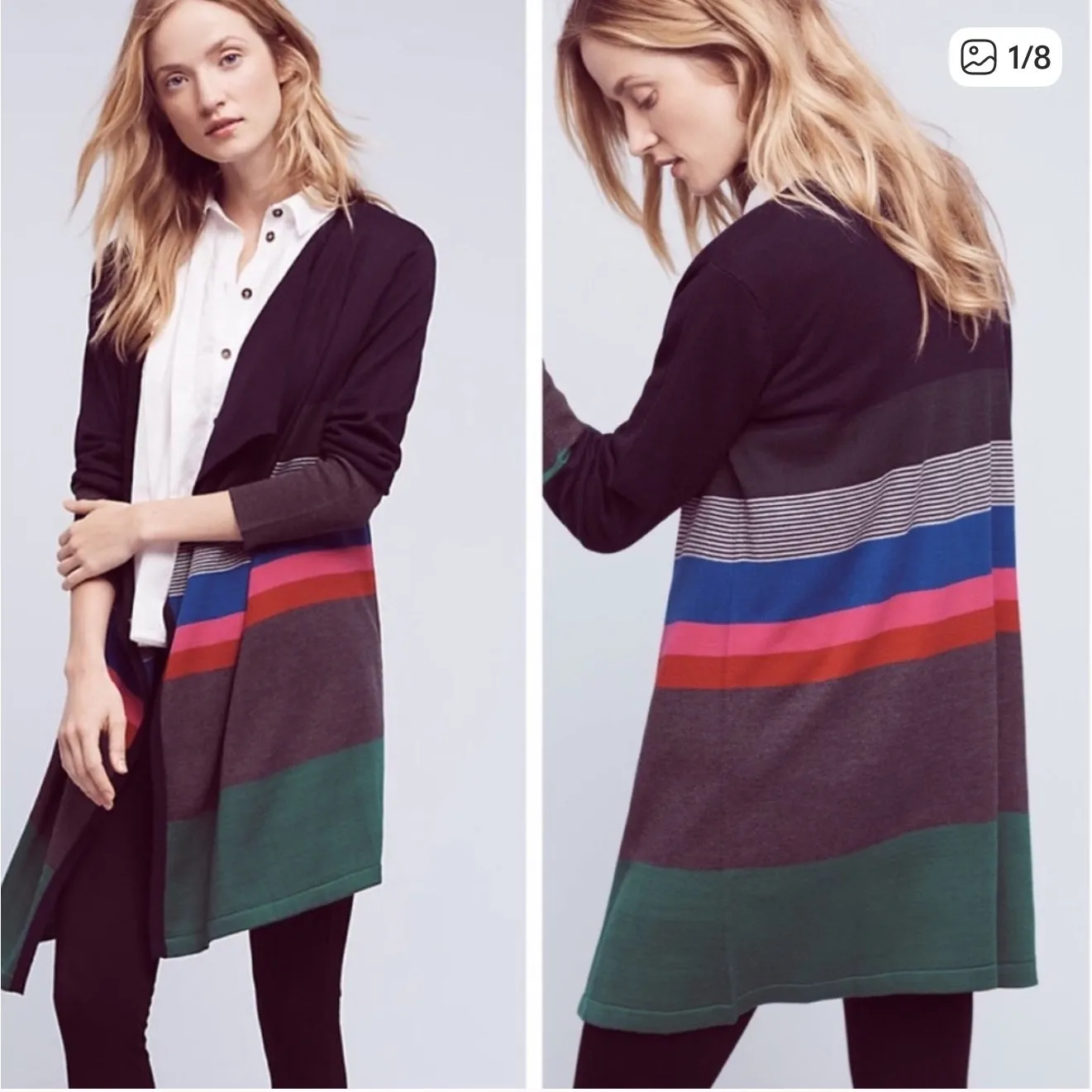 Anthropologie Lili’s Closet Striped Open Front Cardigan L Navy Multi Colorblock Blue Size L - Image 2