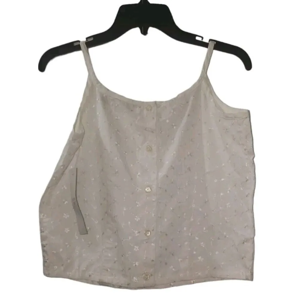 Montana Blues Floral Embroidered Cami Top Sleeveless Button Front Tank Top Small White Size 4 - Image 2