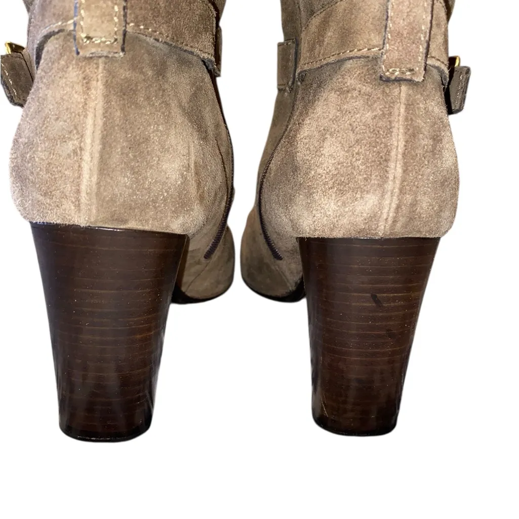 Coach Robynn mid-calf boots Flint Brown kidskin suede rounded toe Brass buckles - Image 9