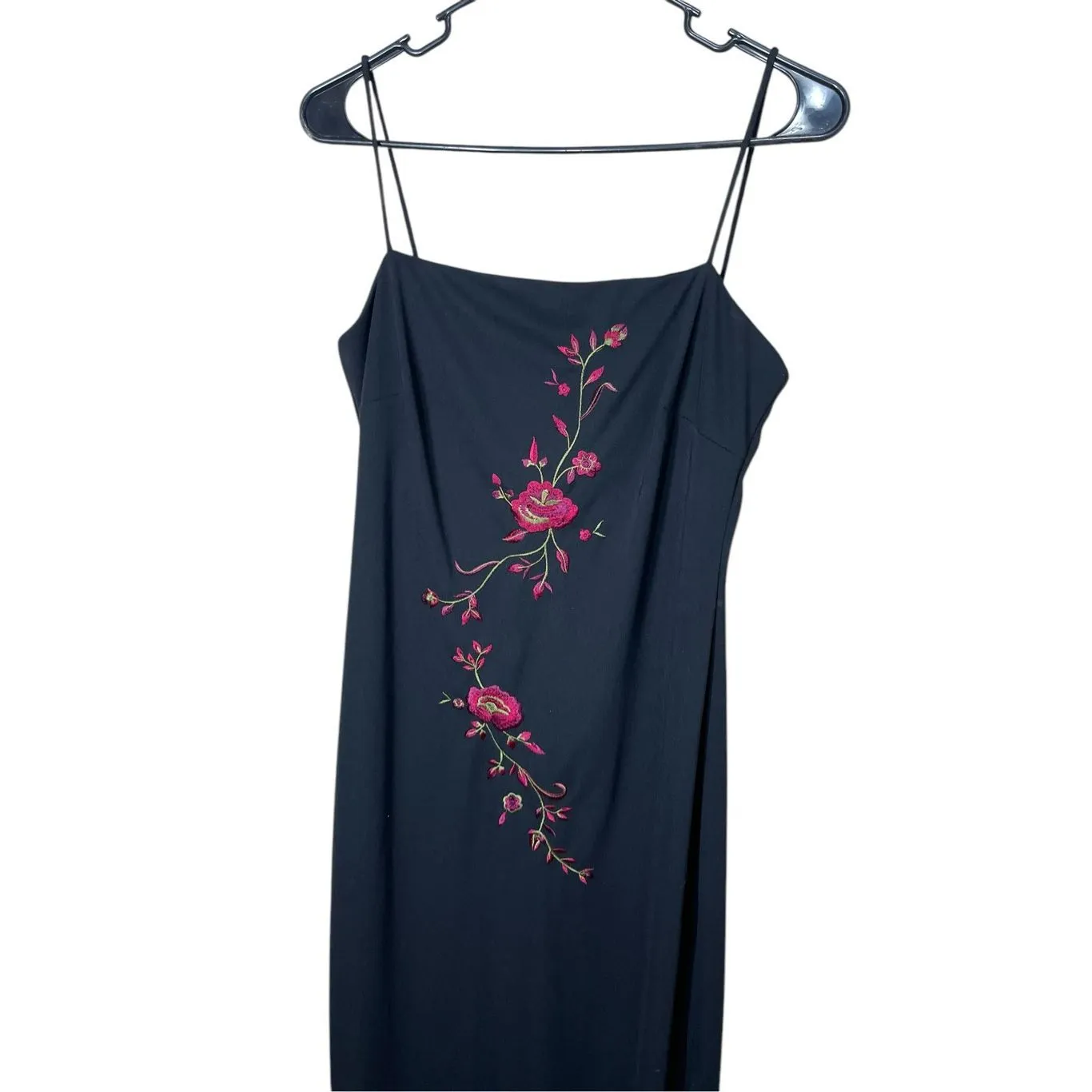 Vintage Arianna By Rachel‎ Kaye Y2K Black Maxi Gown Embroidered Flowers Size 10 - Image 2