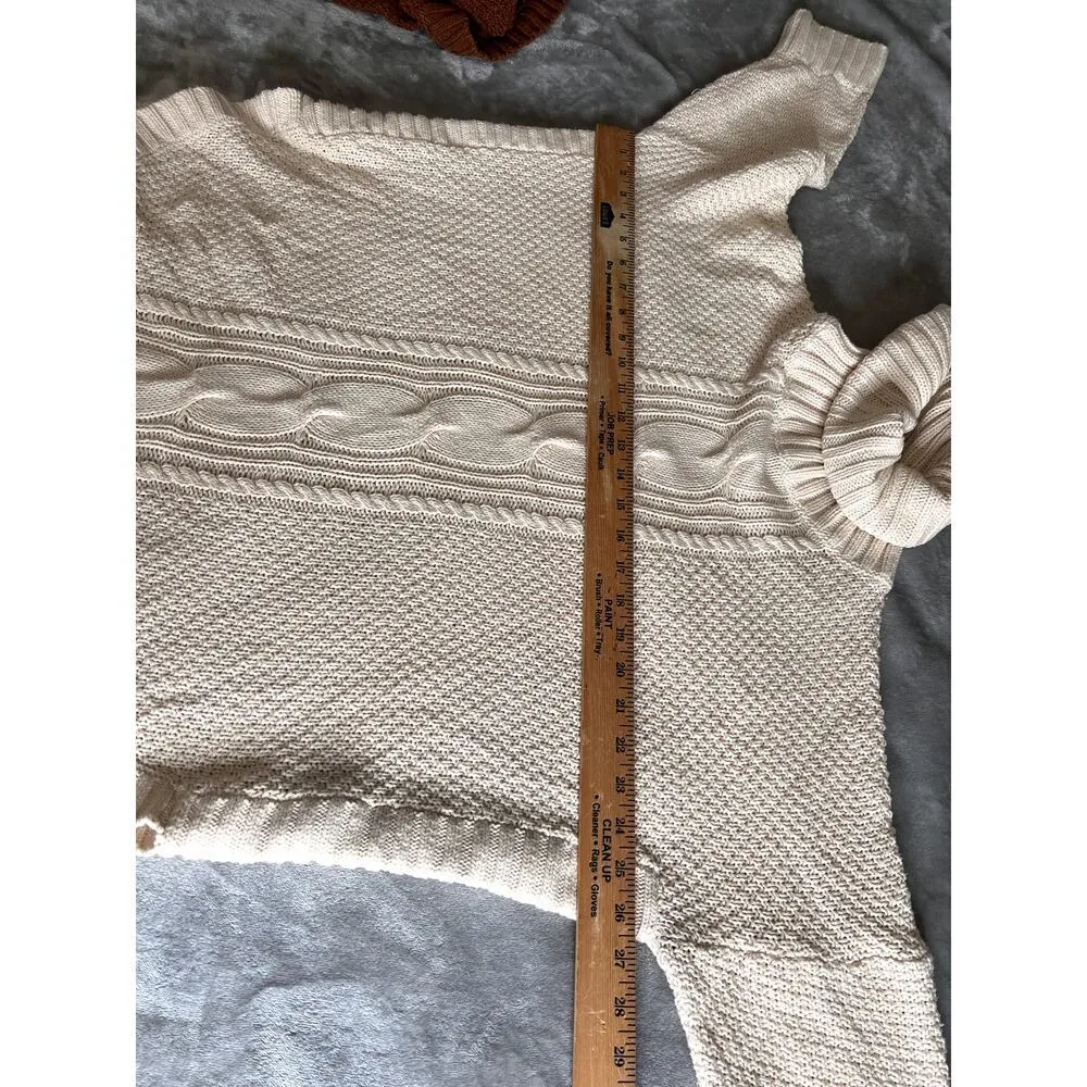 Express women's size large sweater cream cable knit turtle neck light academia - Image 5