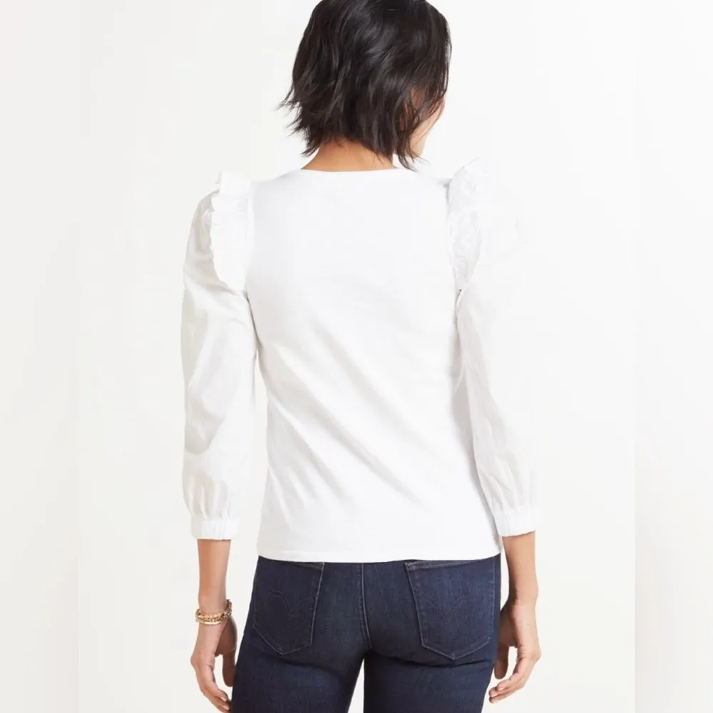 Nation LTD White Remi Prim Combo V-Neck Ruffle Shoulder Tee Size XS - Image 4