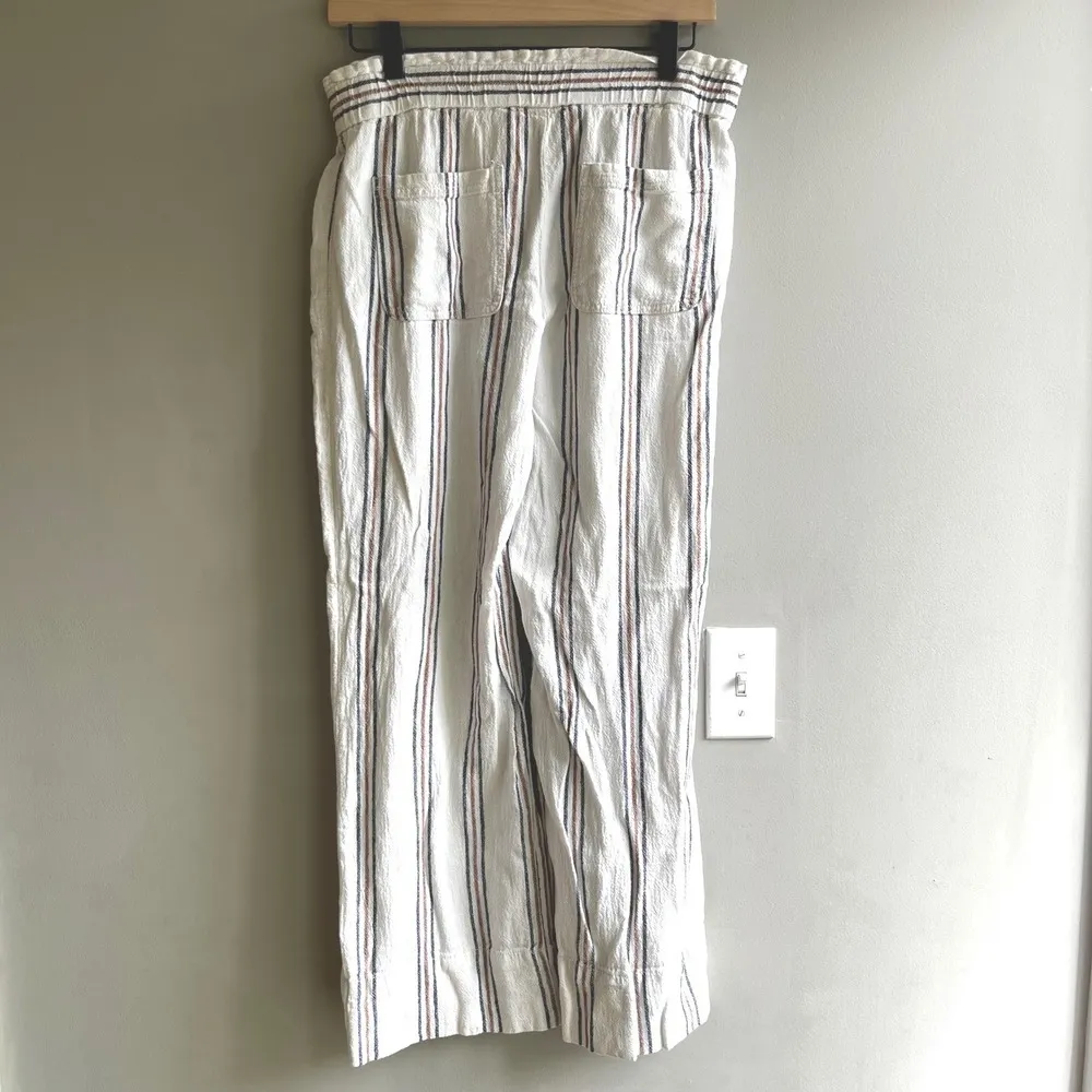 Jolt Striped Shorts Womens L Large Casual Summer Boho Beige Brown Blue Linen - Image 9