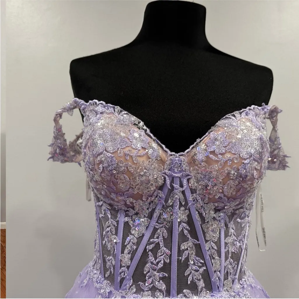 Sherri Hill 55500 Lilac Purple Tiered Ruffle Prom Gown sz 8 - Image 2