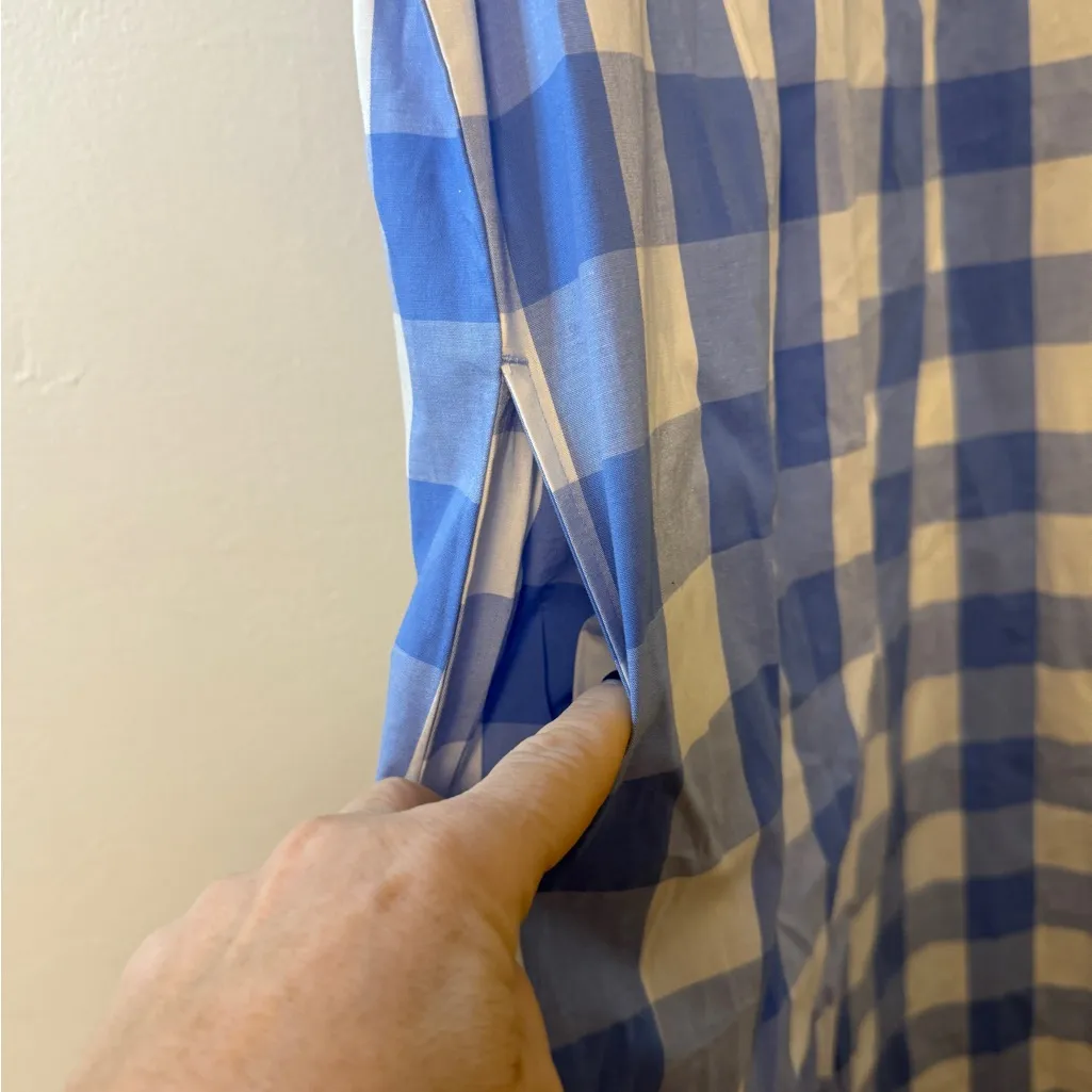 LL Bean Women's Daybreak Nightgown XS Blue White Plaid Pockets Cotton Spandex  - Image 8