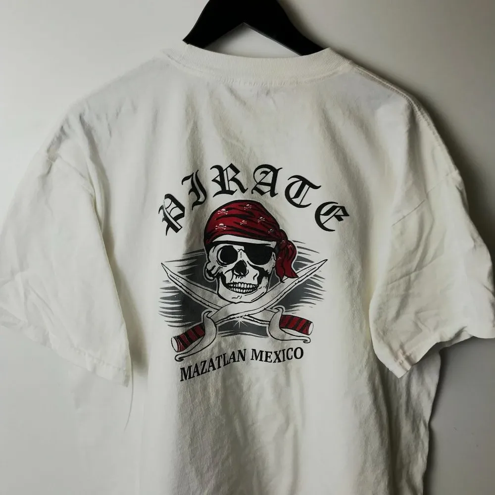 Vintage Y2K Pirate Mazatlan Mexico T Shirt White XL Extra Large Captain Skull - Image 6