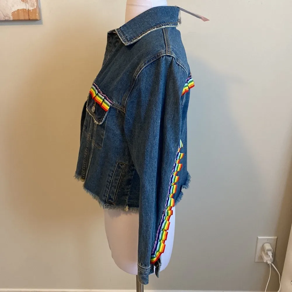Sunset + Spring Rainbow Trim Denim Jacket Size XS - Image 5