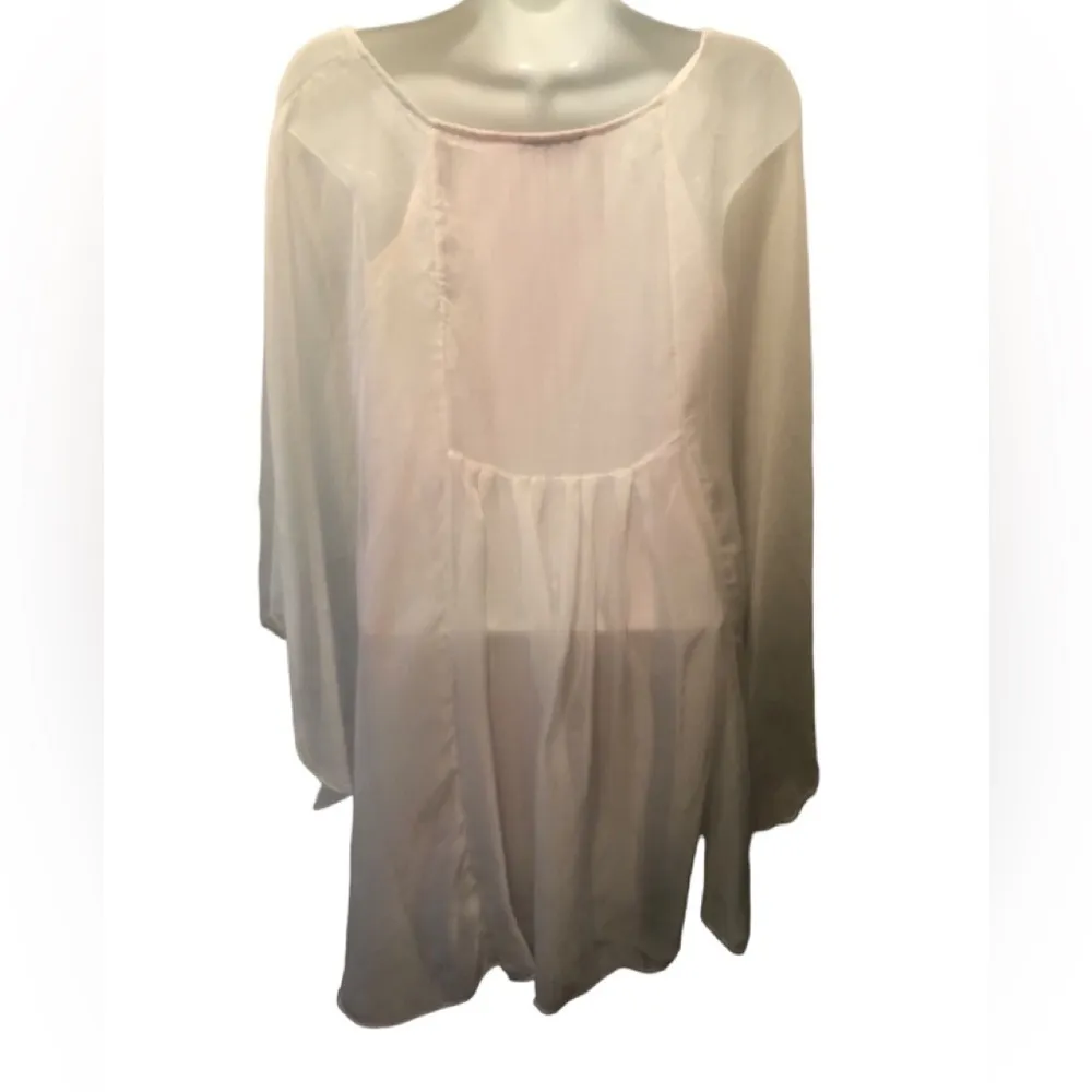 The Pyramid Collection Morning Dew Chiffon Batwing Tunic Sheer L/XL Fairycore White - Image 3