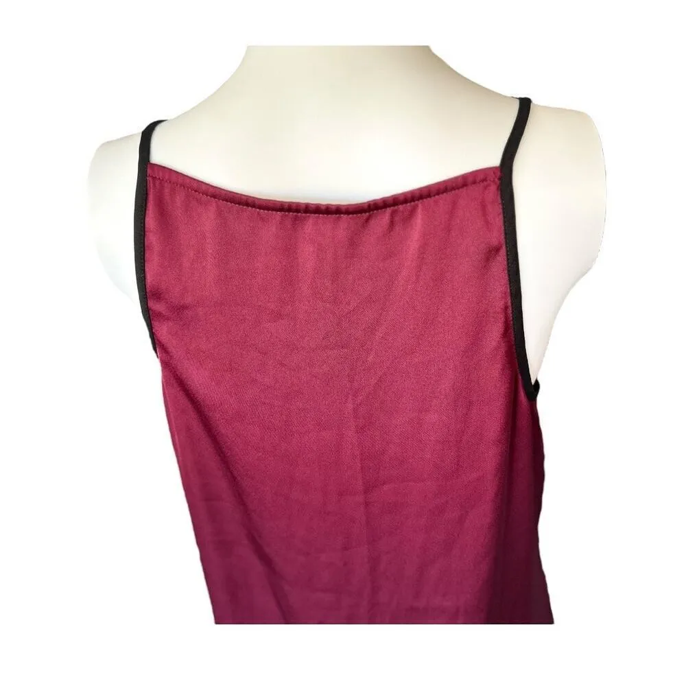 Express Medium Satin Camisole Maroon with Black Lace deep V-neck​​​​ - Image 3