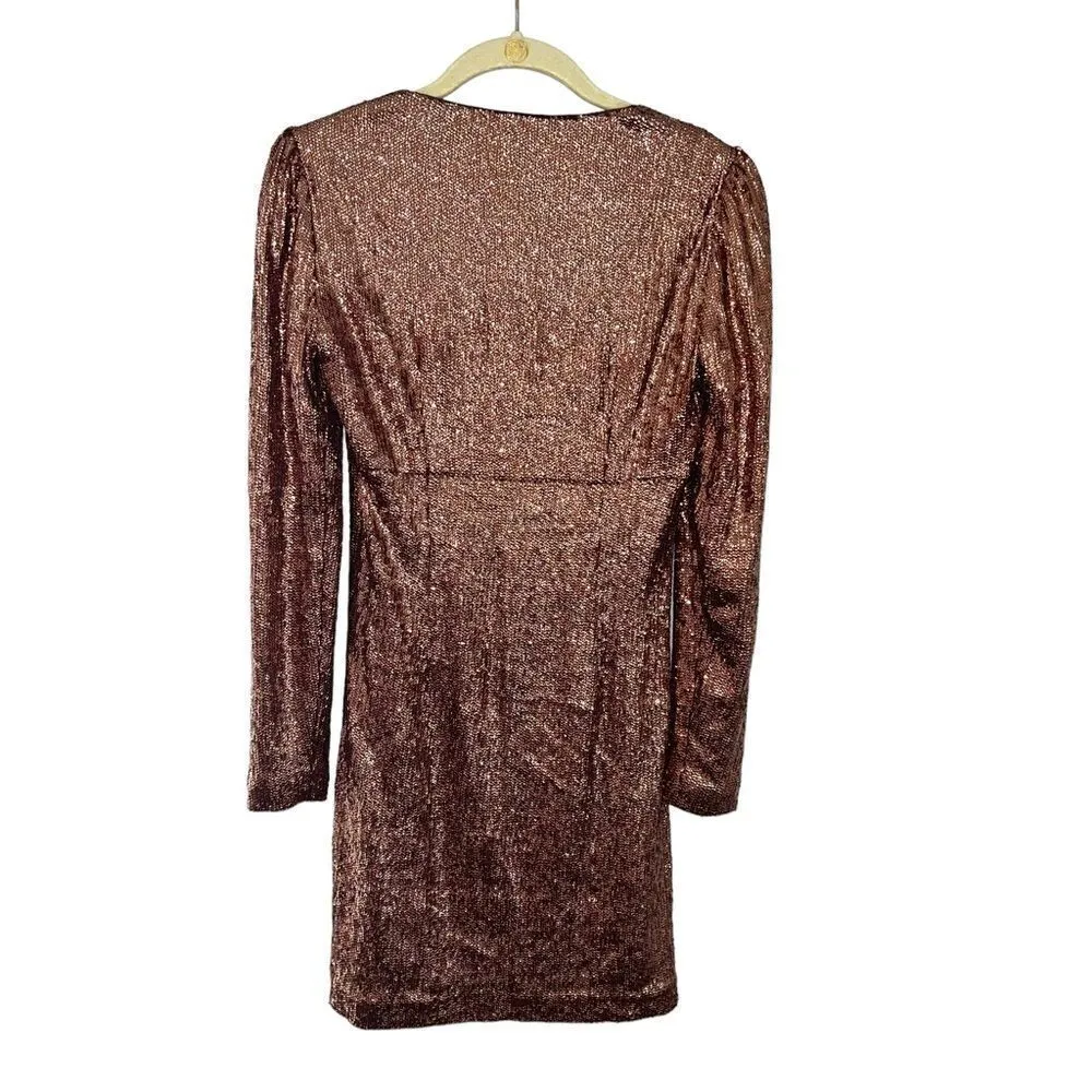 INTERMIX Hilary Rose Gold Long Sleeve Sequin Cocktail Mini Dress 0 - Image 8