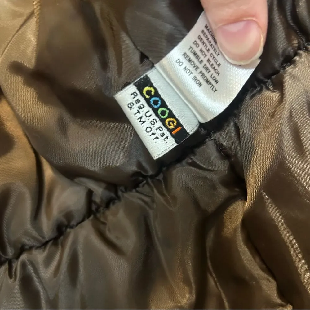 Coogi Puffer Jacket Brown Gold Coat Full Zip & Snap Button Spellout Size Large - Image 10