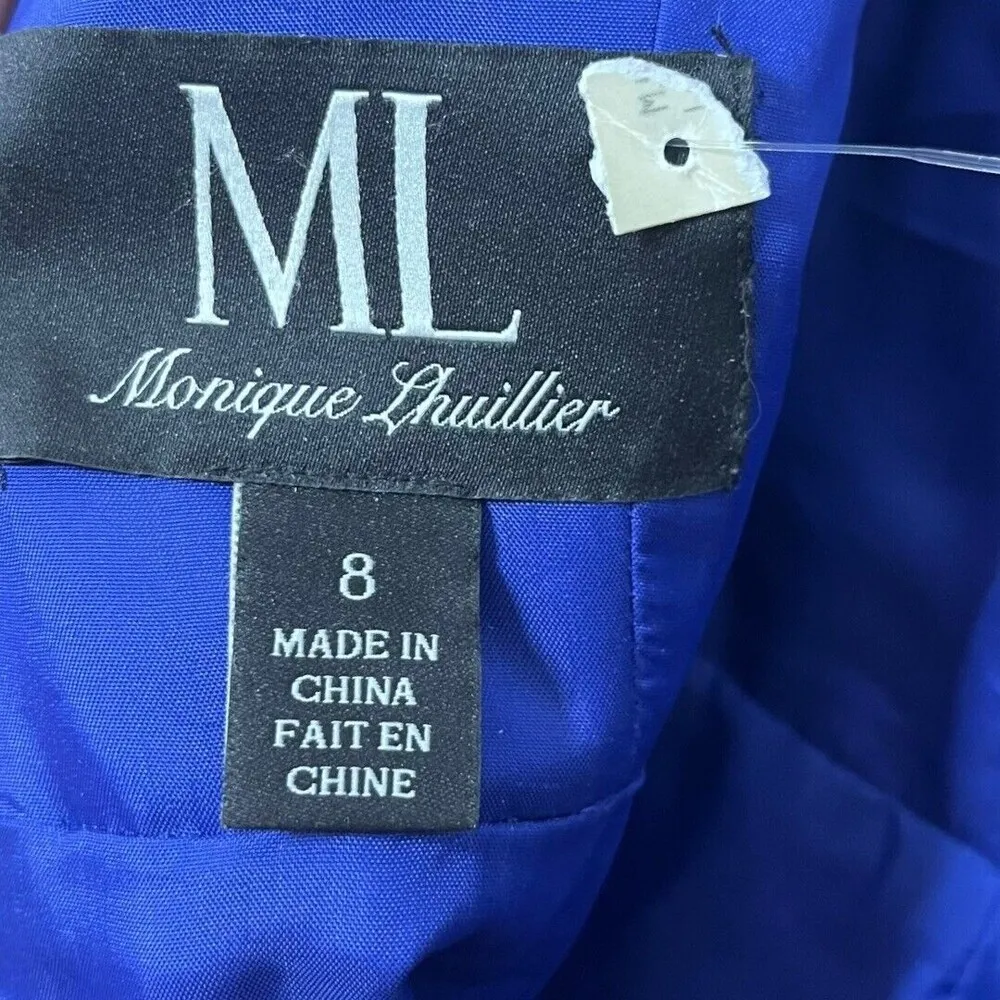 MONIQUE LHUILLER Trumpet Tiered Tulle Maxi Dress Gown Black Blue Women’s Size 8 - Image 8