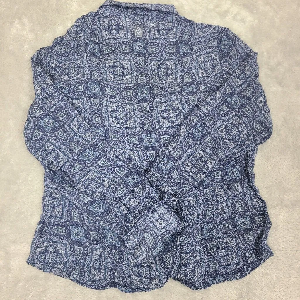 Petite Sophisticate Size 8Long‎ Sleeve Rayon Blue Button Down Womens Blouse - Image 7