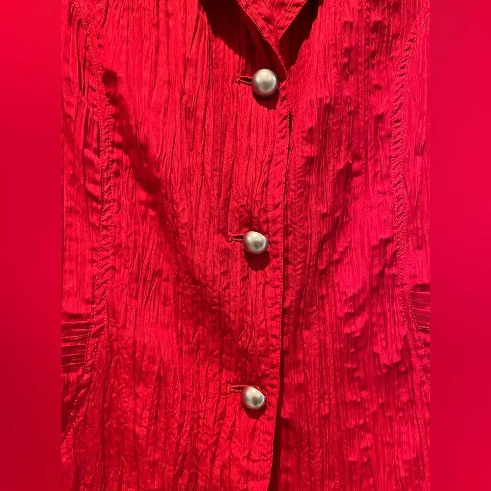 Katie Todd Crepe Textured Two Pocket Button Front Blazer Jacket Red Medium - Image 3