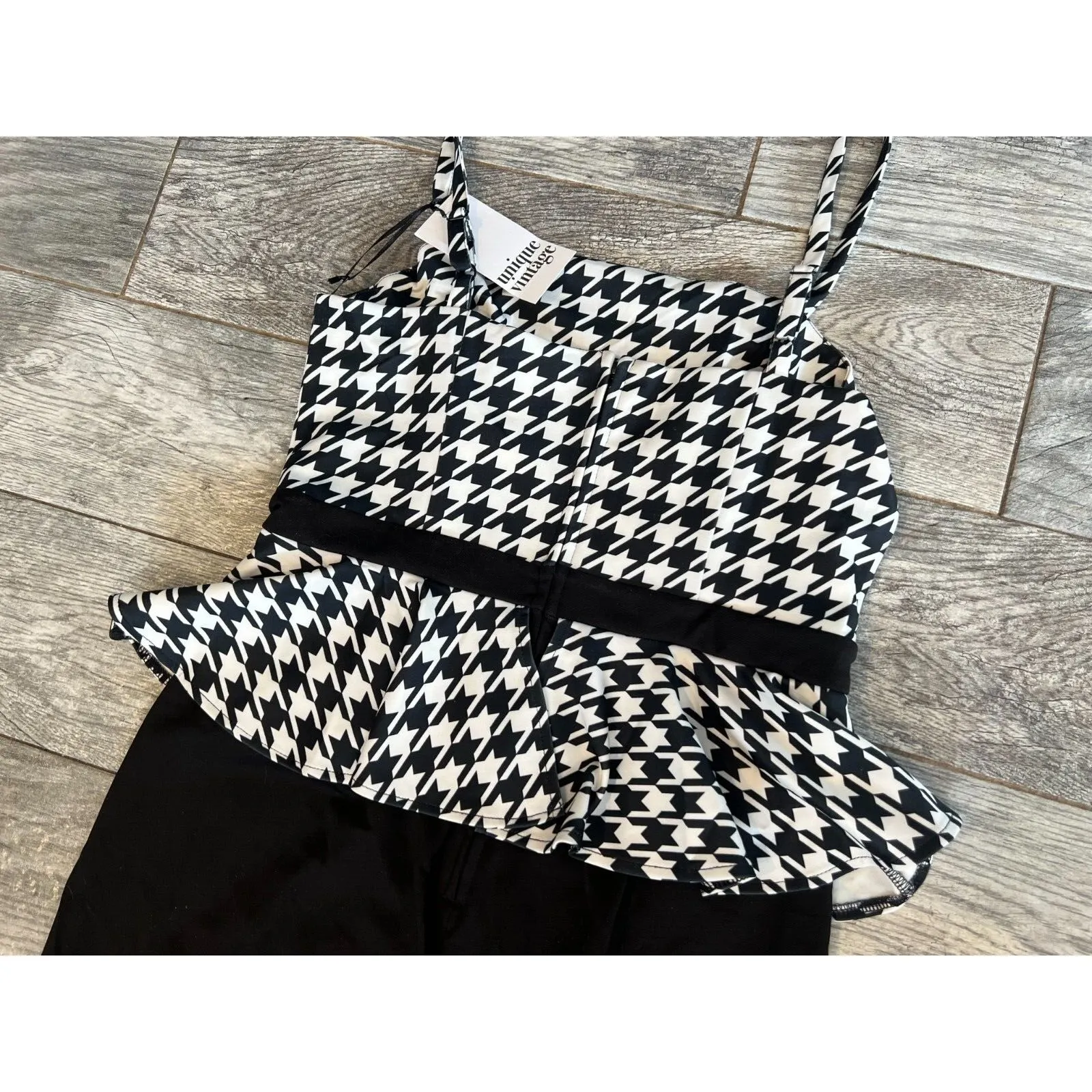 Unique Vintage Jumpsuit Large Houndstooth Jumper NWT size Large 10 12 Peplum - Image 9