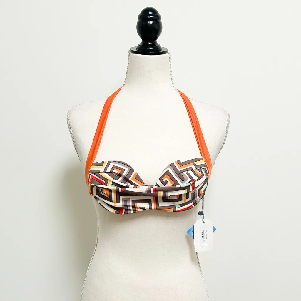 Peixoto Underwire Halter Via Linda Geometric Bikini NWT XS Cream Orange Gray Red - Image 2