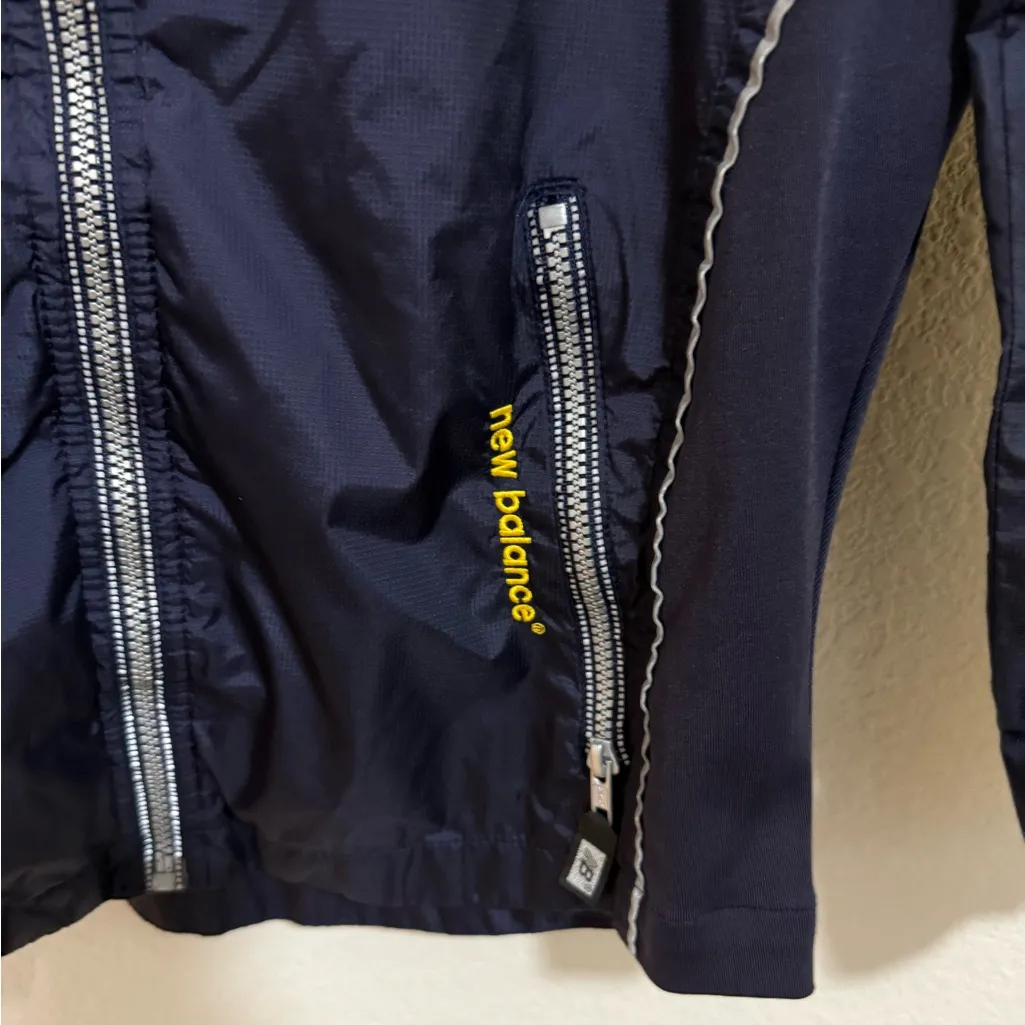 New Balance Vintage Windbreaker Track Jacket Size Small Blue Yellow Ripstop Zip - Image 3