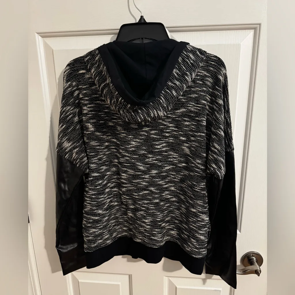 Victoria's Secret Faux Leather Knit Hoodie Pockets Black Size M - Image 9
