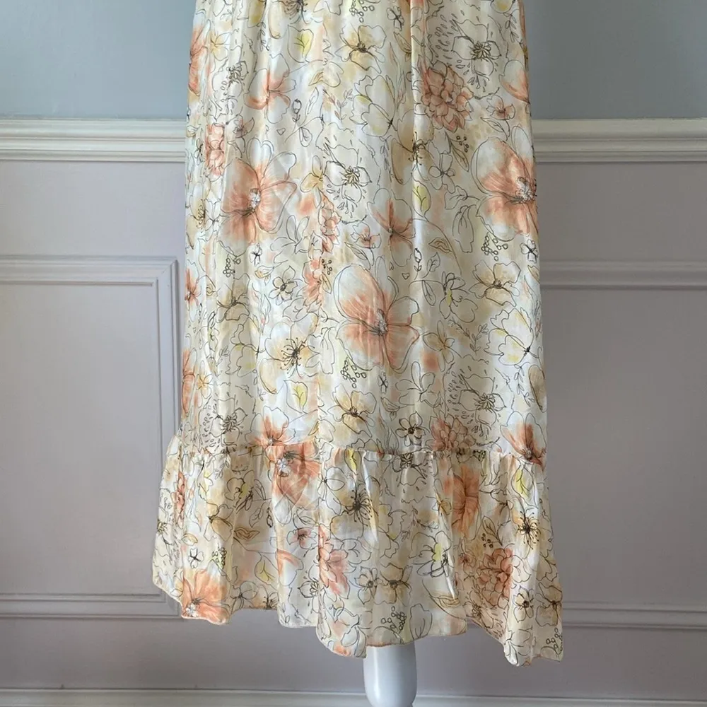 Le Ragazze Silk Floral Midi Dress Sleeveless Ruffles Tiered Formal Size Medium White - Image 10