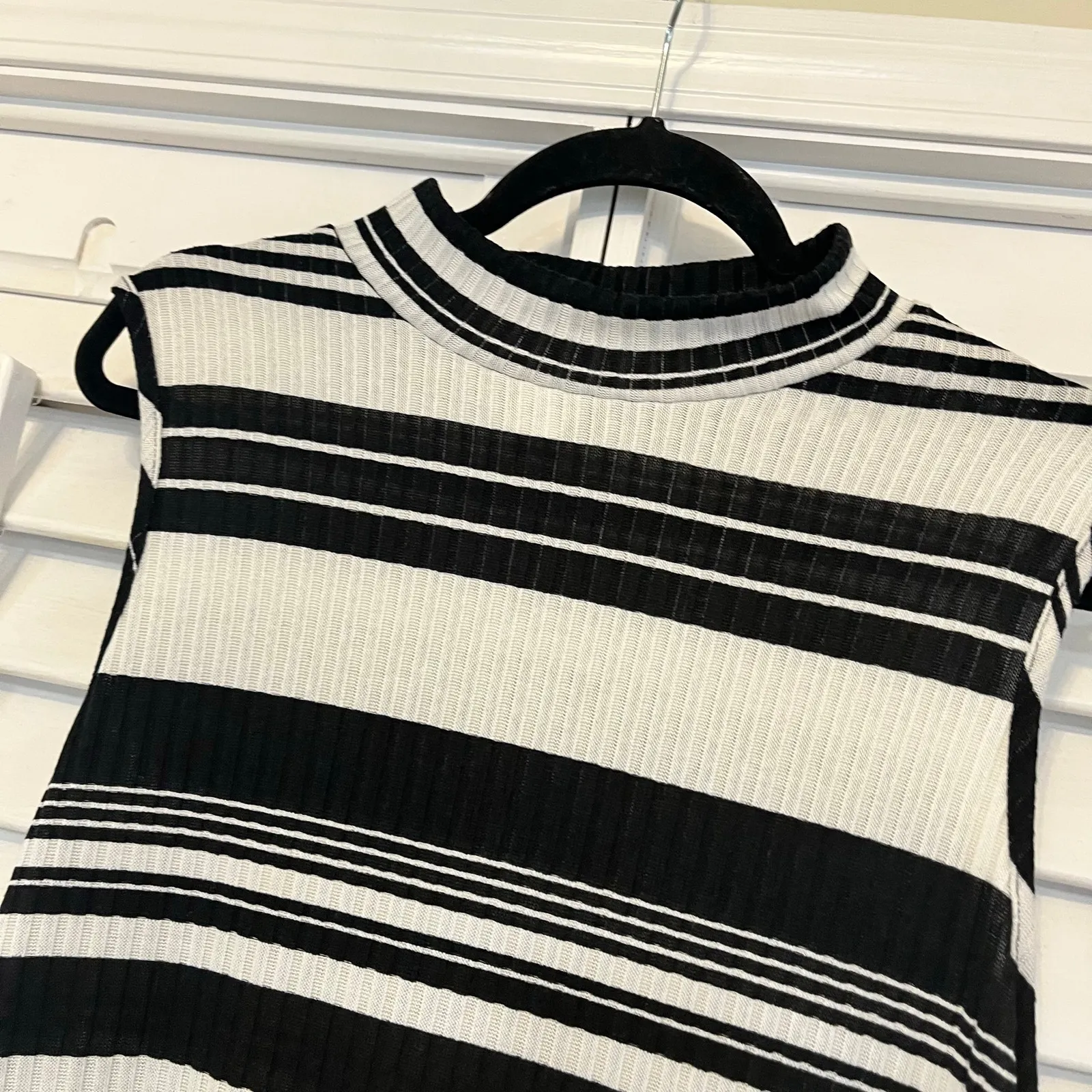 Ellen Weaver Black and White Stripe Mock Neck Dress Size XL‎ - Image 3