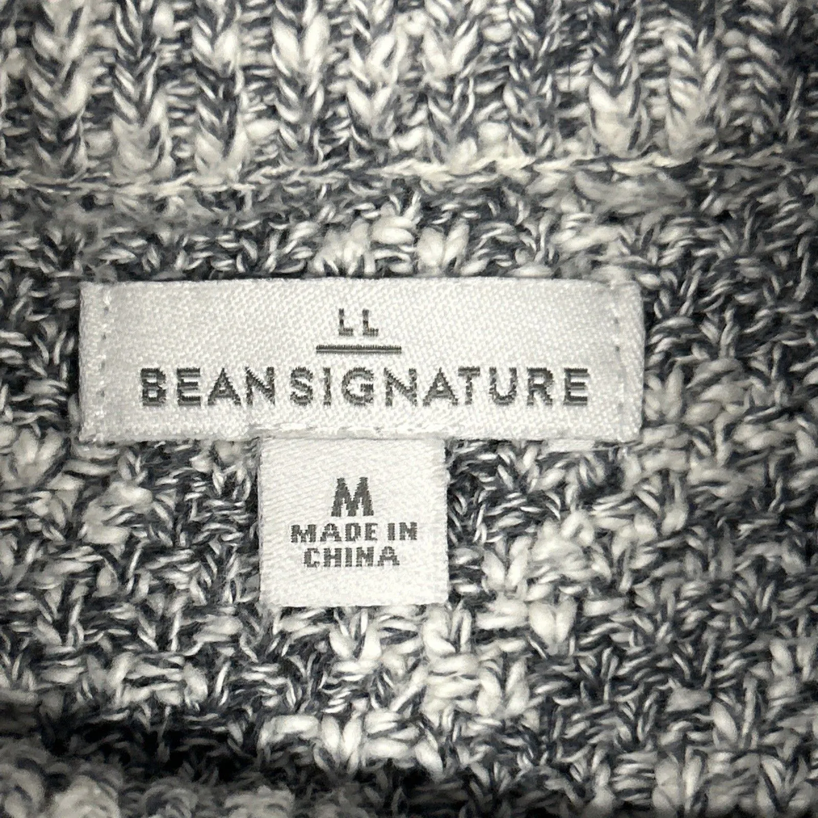 LL Bean Signature Sweater Womens Medium Knit Mock Neck Cotton Linen Gray White - Image 4