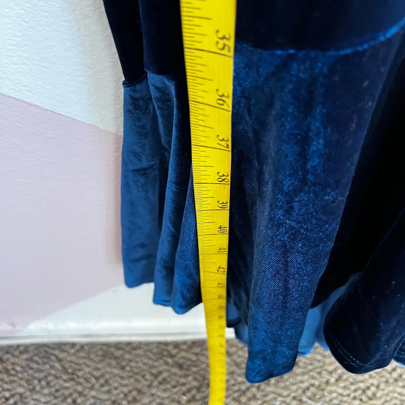 Blue Velvet Maxi Dress Bell Sleeve Vintage Whimsigoth Goth Coquette Small - Image 6