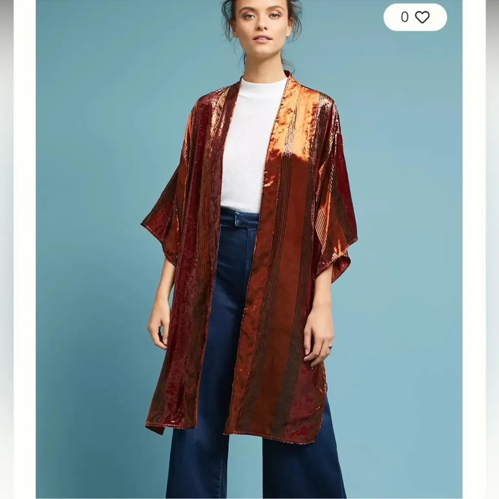 Anthropologie Ett:twa Velvet Metallic Stripe Open Front Kimono Topper Womens - Image 9