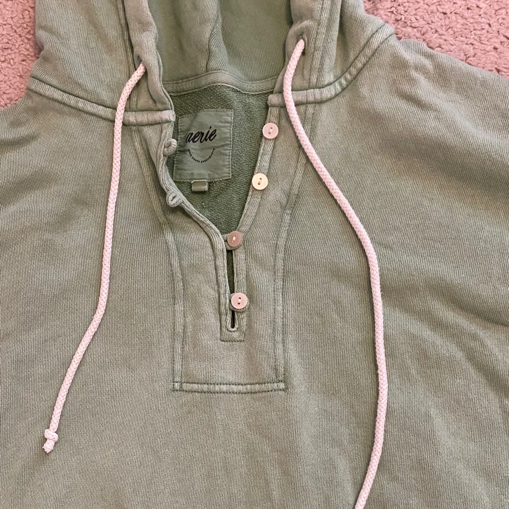Aerie Size XS Oversized Green Hooded Pullover - Image 2