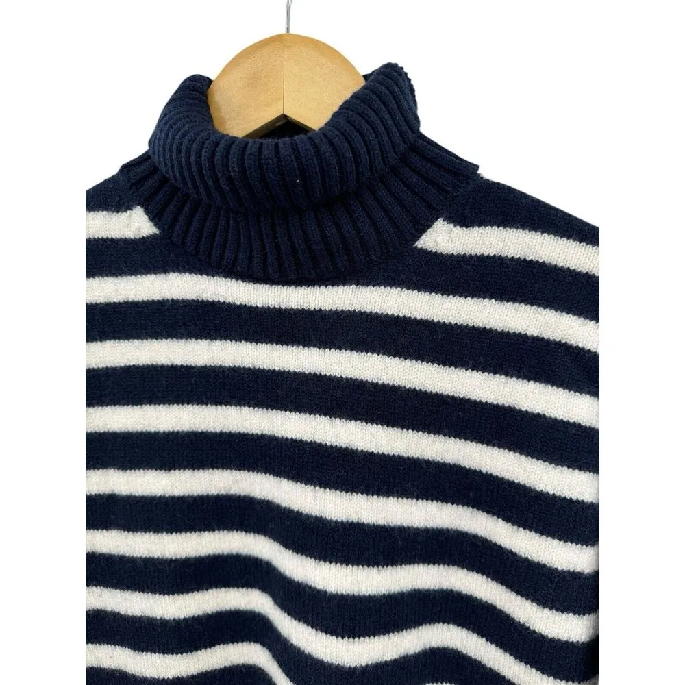 BABATON Turtleneck 100% Merino Wool Navy White Striped Sweater SZ XSmall CHUNKY - Image 2