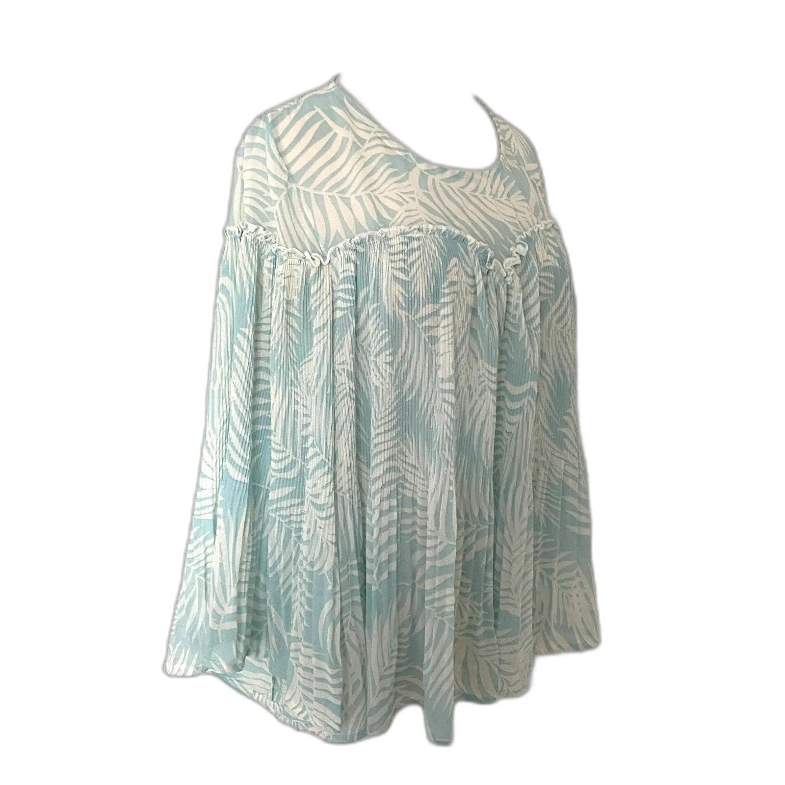 Anthropologie Molly Bracken Jungle Mint Sheer Leaf Print Lightweight Blouse Sz L - Image 4