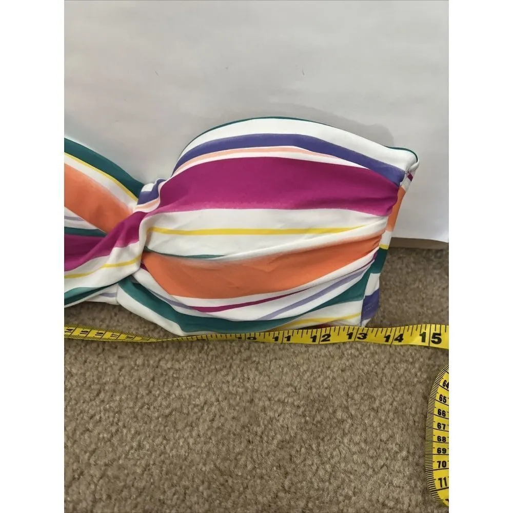 Kona Sol Tropical Multi-Colored Striped Strapless Bikini padded cups top large - Image 9