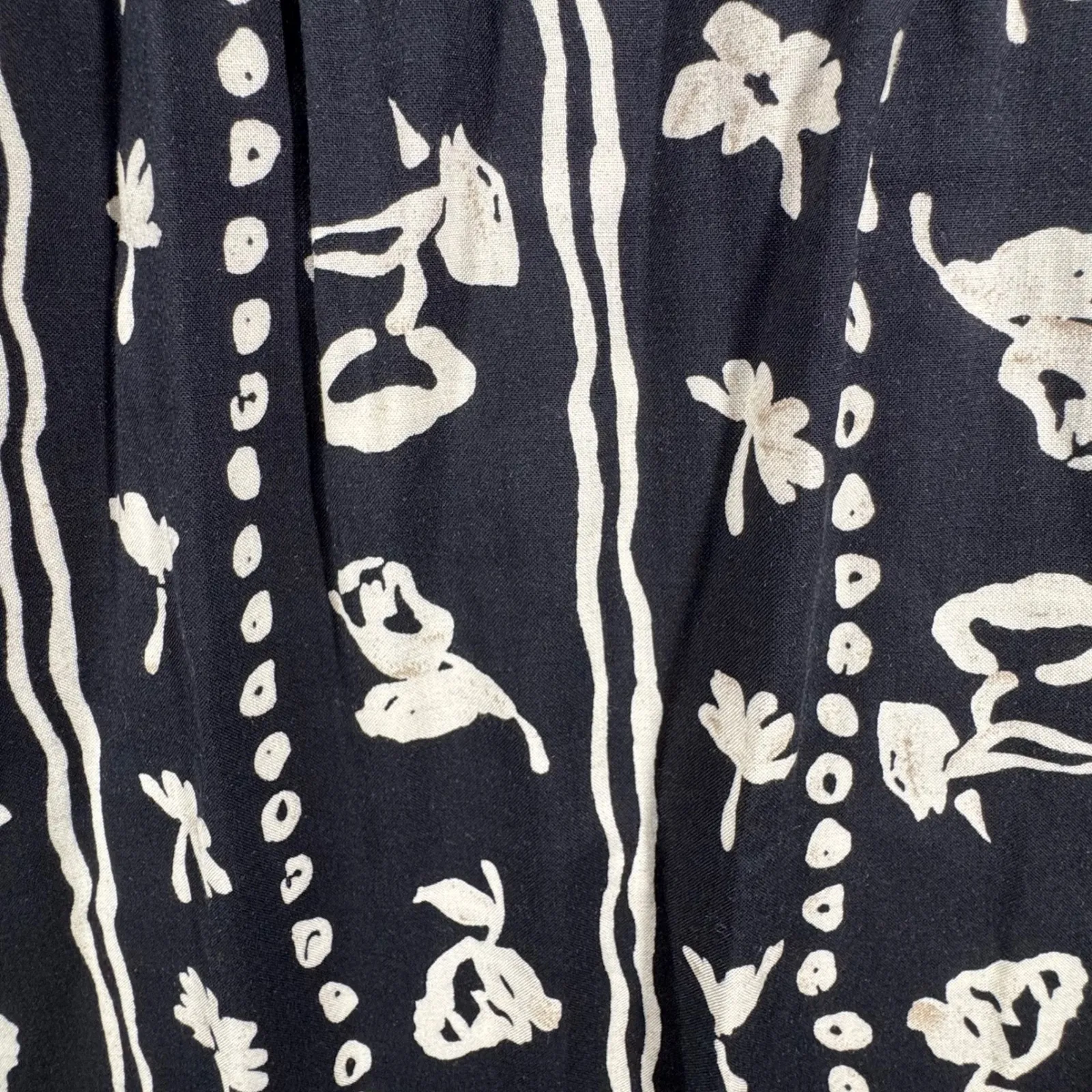 Vintage Studio Pants S Black White Floral Stripe Straight Leg Boho Hippie Grunge - Image 6