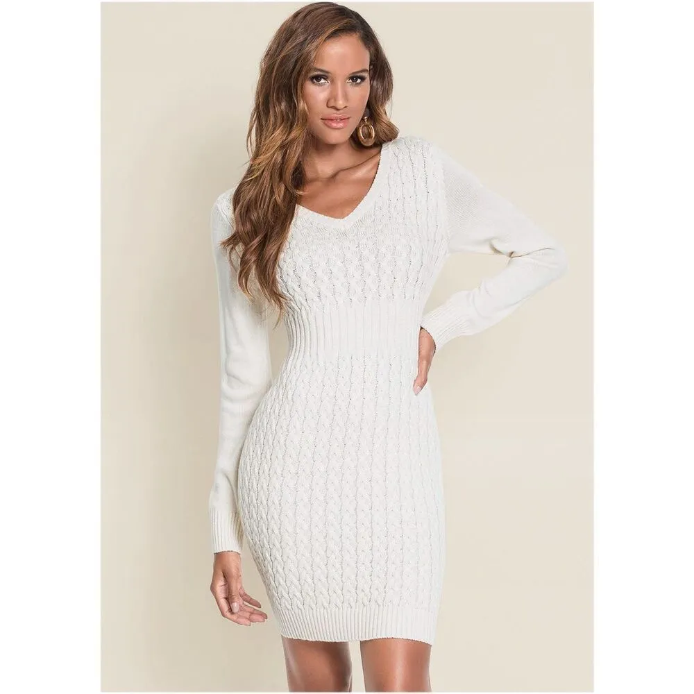 ✨Venus Cable Knit Sweater Sz Medium Cream Dress✨ - Image 2