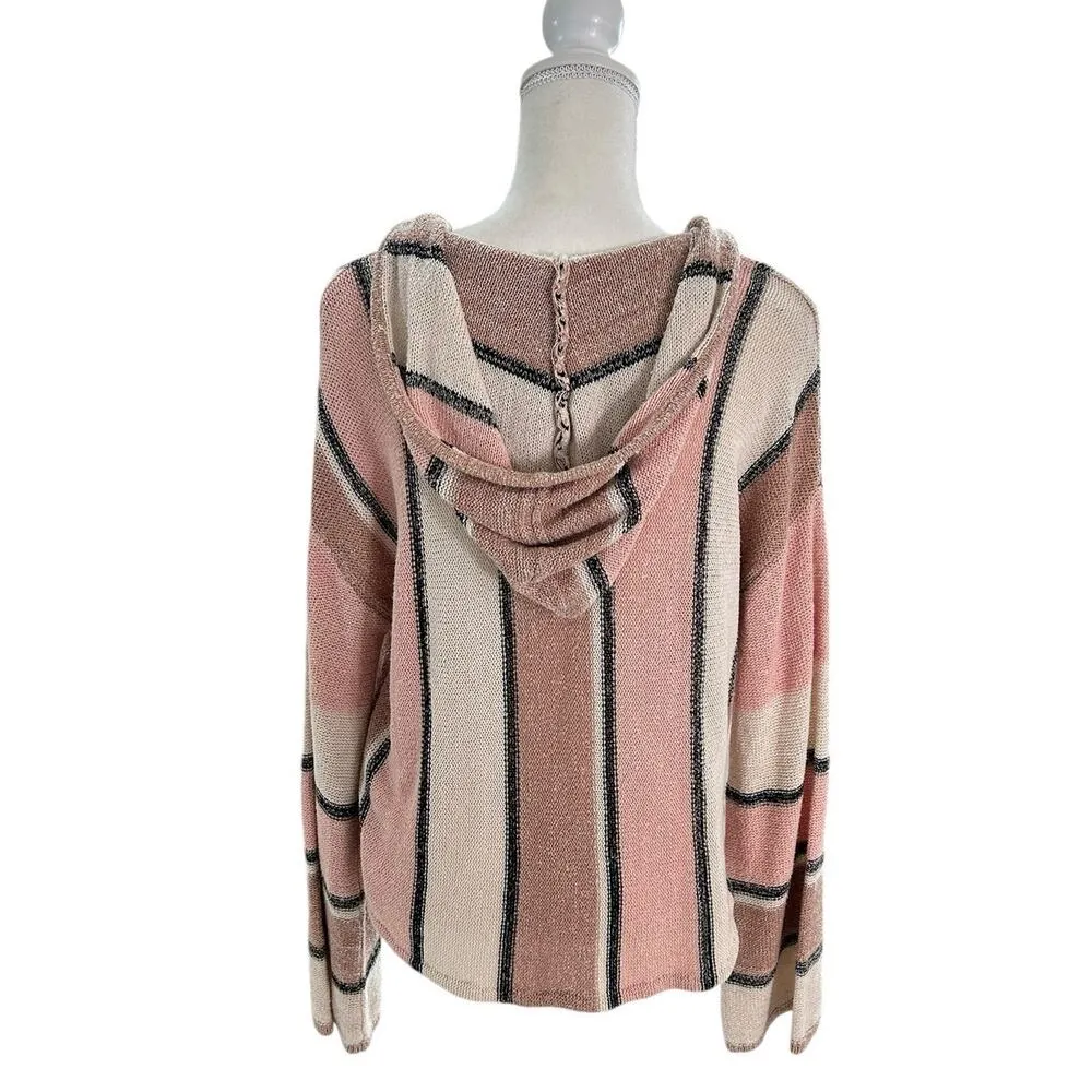 Billabong Women Knit Sweater Hooded Baja Beach Pink Stripe Size Medium - Image 5