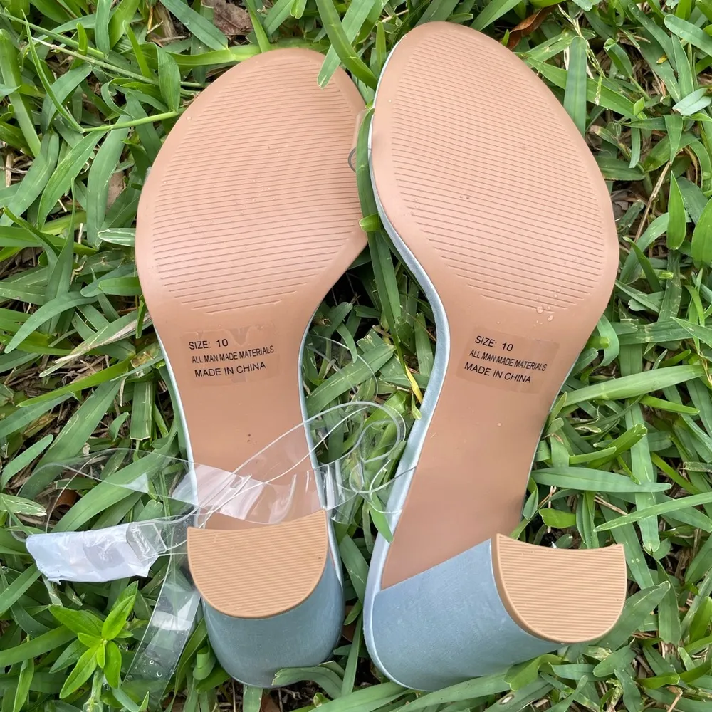 Lulus Jac Light Blue Satin PVC Ankle Strap Heels - Image 5