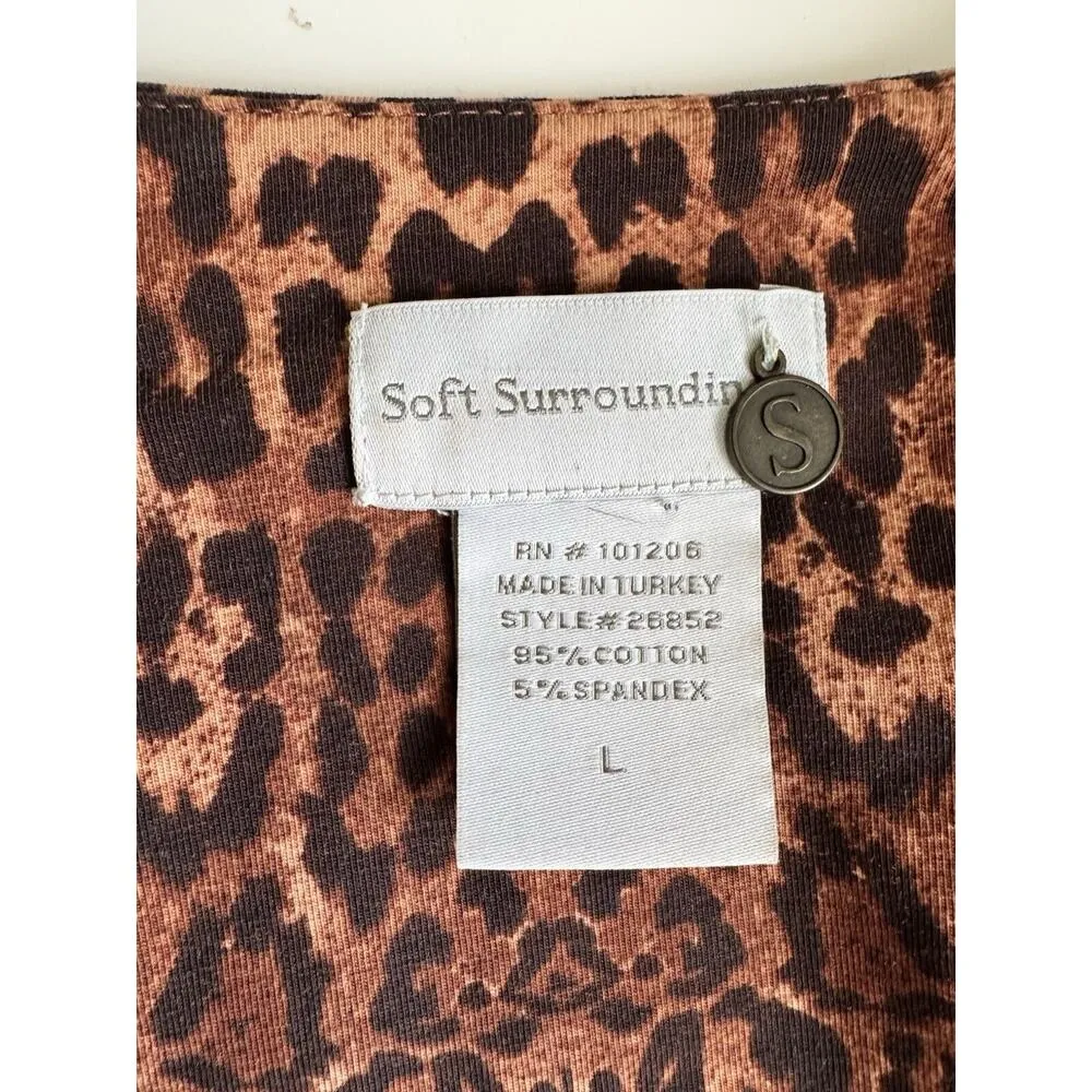 Soft Surroundings Safari Surplice Cheetah Animal Print Faux Wrap Dress Sz Large - Image 5