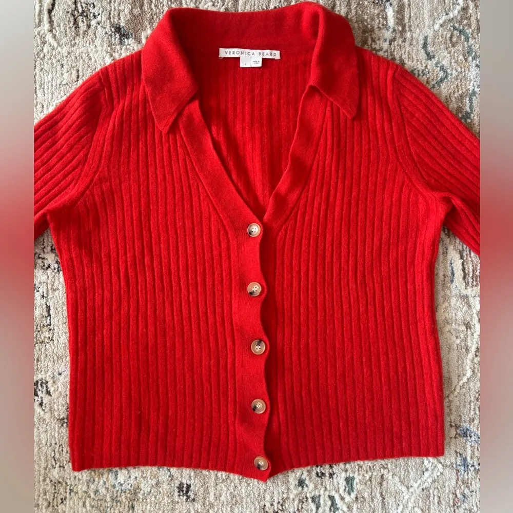 Veronica Beard Lazana Cardigan Womens Size Large‎ Orange Cashmere Preppy Luxury - Image 4