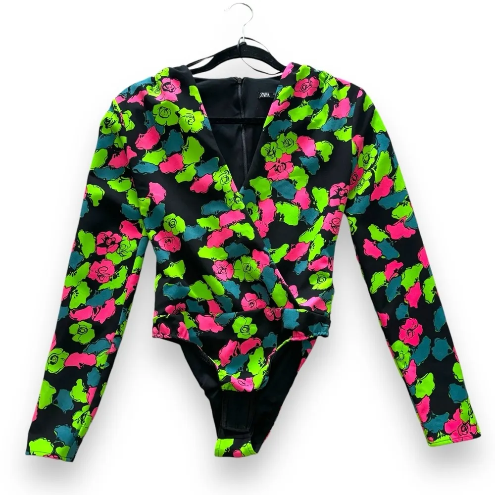 Zara Black Neon Pink Green Fall Winter Spring Body Suit - XSmall - Image 4