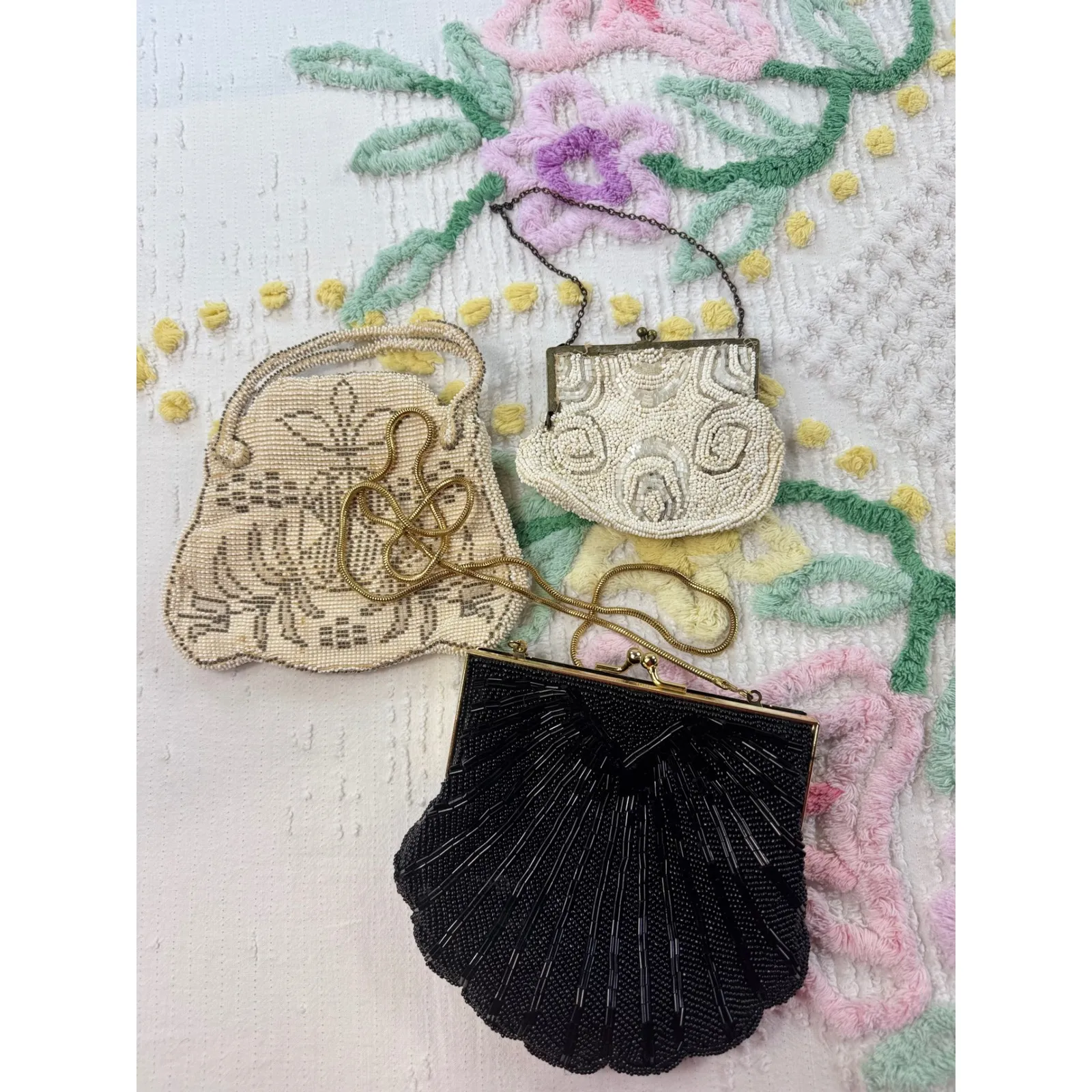 Vintage Beaded Handbags Lot of 3 Evening Clutch Purses Sequin Shell Style 1950 Black - Image 10