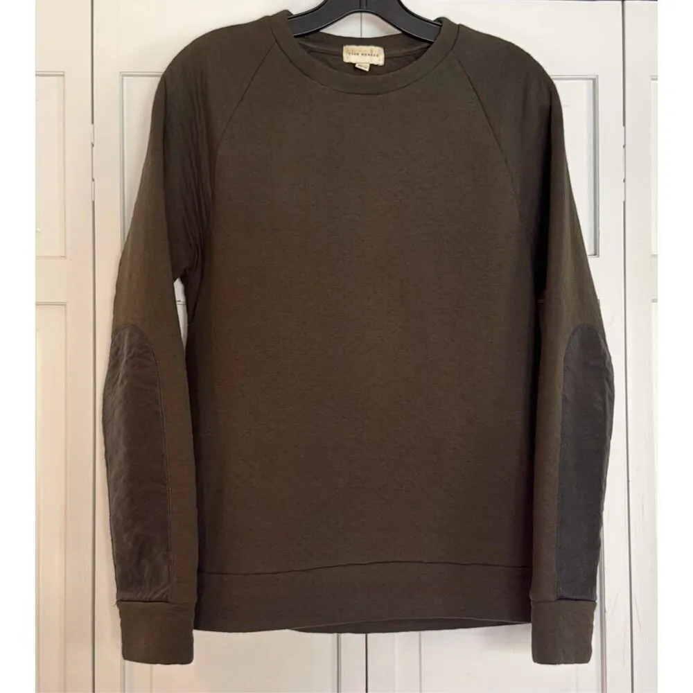 Club Monaco green textured sweater genuine leather elbow sleeves xs - Image 8