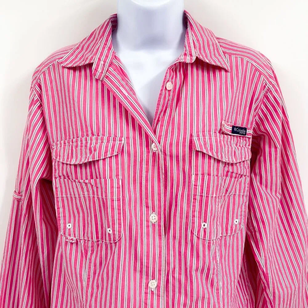 2/$30 Columbia PFG Women’s Super Bonehead Long Sleeve Shirt Top Stripes Pink - Image 4