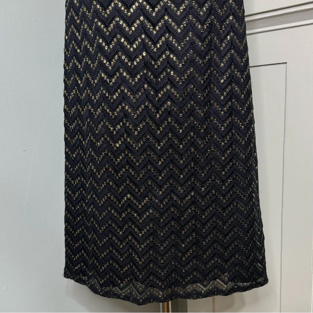 Trina Turk Morrison Dress Black Gold Metallic Tie Neck Shift Dress Large - Image 7