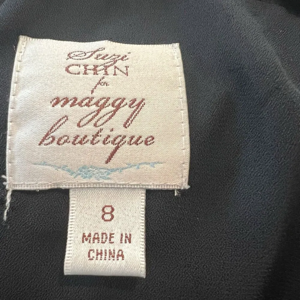suzi chin for maggy boutique dress Sz 8 Silk Navy Blue - Image 4