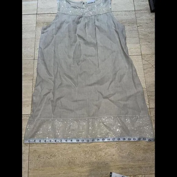 Blu Orchid Beige 100%‎ Linen Shift Dress W Sequins Made in Italy Size M Size M - Image 6